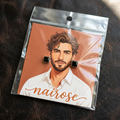 Onyx geometric square stud earrings on Nairose illustrated card packaging